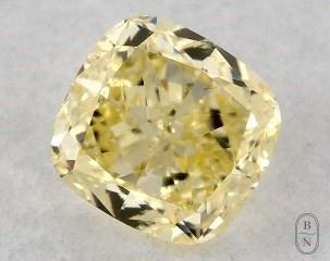 This cushion modified cut 0.3 carat Fancy Intense Yellow color si2 clarity has a diamond grading report from GIA